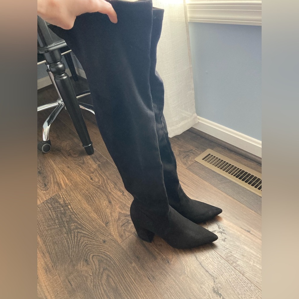 Classic Black thigh-High Suede Boots - Women's